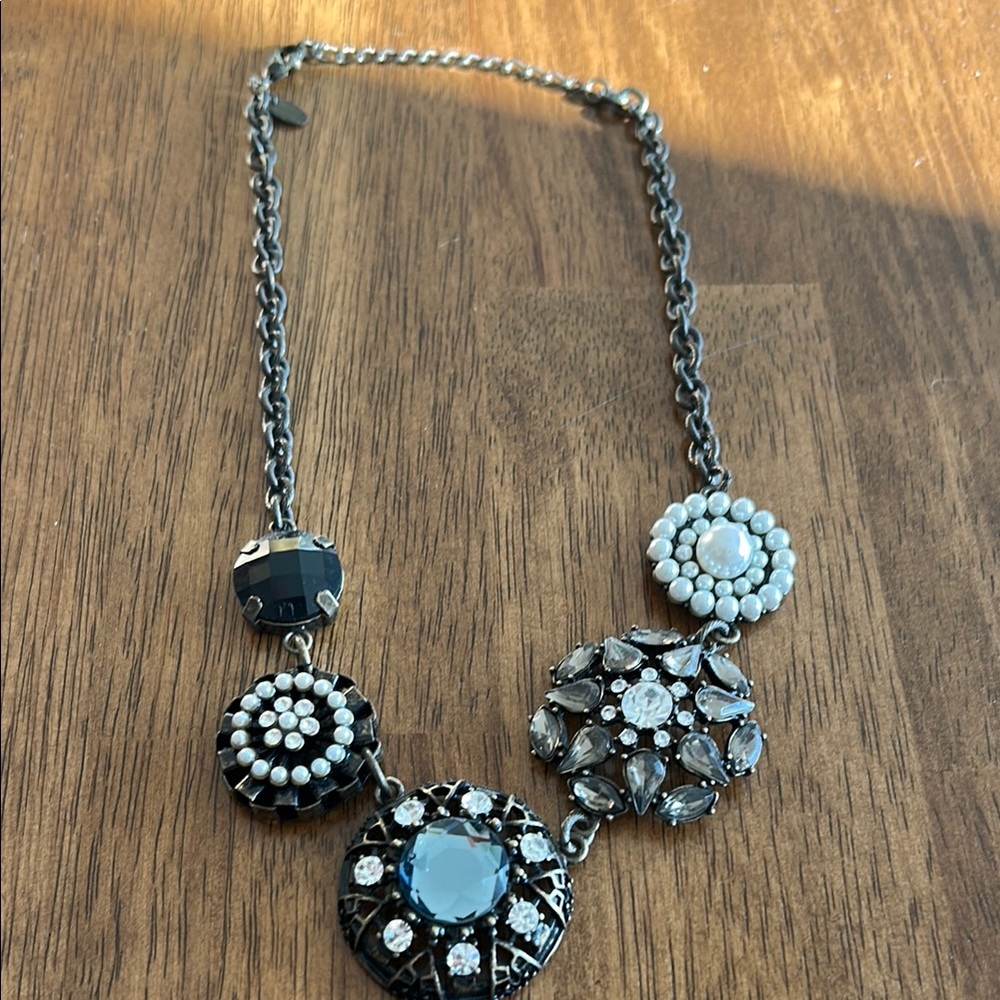 Lia Sophia  Vintage Black and Silver Statement Necklace with Medallions